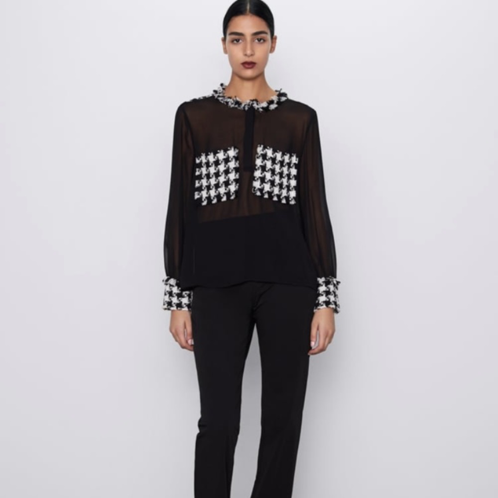 Zara houndstooth Sheer Shirt